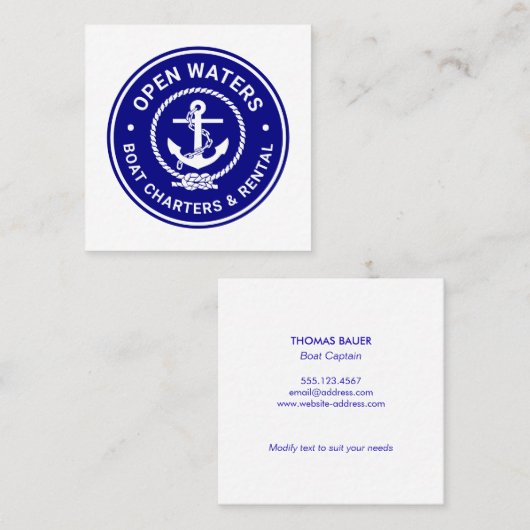 ネイビーマリーナボート憲章ロゴビジネスカード スクエア名刺 (正面/裏面)