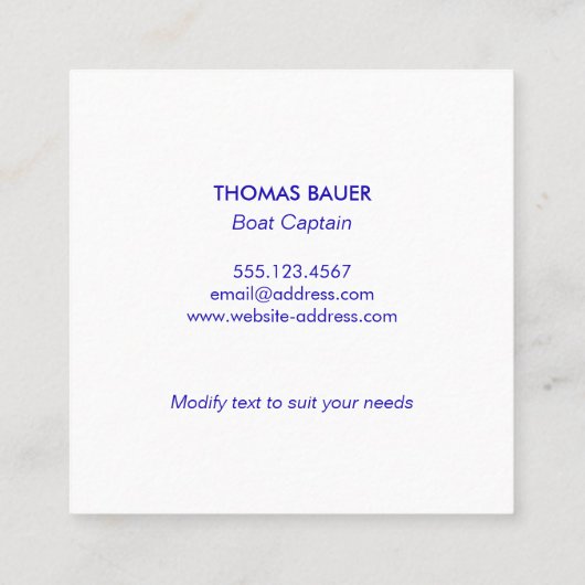 ネイビーマリーナボート憲章ロゴビジネスカード スクエア名刺 (裏面)