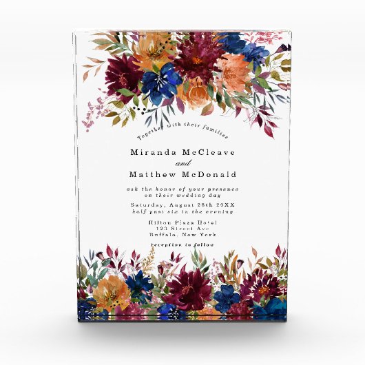 ネイビーマルサラオレンジキープサウェディング招待 フォトブロック (正面)