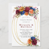 ネイビーマルサラオレンジフローラカップルシャワー招待状 (正面)