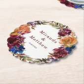 ネイビーマルサラオレンジフローラジオメトリック結婚ス ペーパーコースター (アングル)