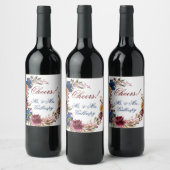 ネイビーマルサラオレンジフローラジオメトリック結婚ス ワインラベル (ボトル)