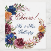 ネイビーマルサラオレンジフローラジオメトリック結婚ス ワインラベル (シングルラベル)