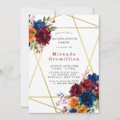 ネイビーマルサラオレンジフローラバチェロレッテ 招待状 (正面)