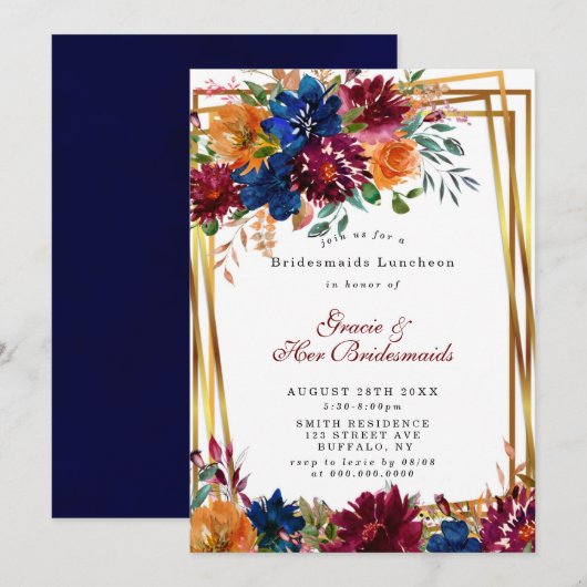 ネイビーマルサラオレンジフローラブリデスメイドランチョン (正面/裏面)