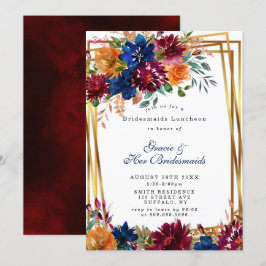 ネイビーマルサラオレンジフローラブリデスメイドランチョン