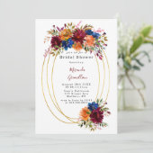 ネイビーマルサラオレンジフローラ幾何学ブライダルシャワー 招待状 (スタンド正面)