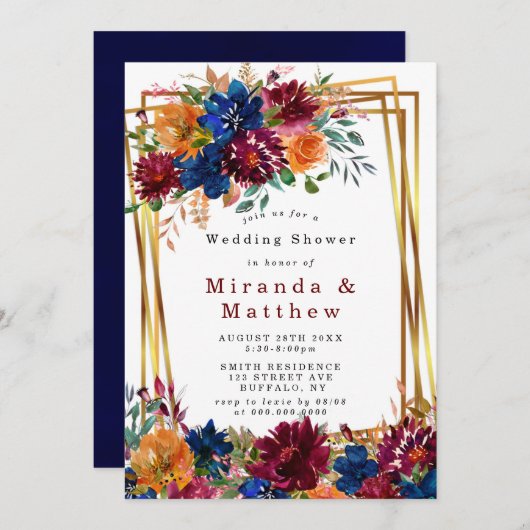 ネイビーマルサラオレンジフローラ金ゴールドカップルシャワー (正面/裏面)