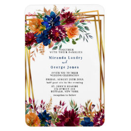 ネイビーマルサラオレンジフローラ金ゴールド結婚式の招待 マグネット