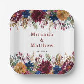 ネイビーマルサラオレンジ秋フローラ幾何学模様 ペーパープレート (正面)