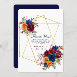 ネイビーマルサラオレンジ結婚フローラサンキューカード 招待状