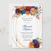 ネイビーマルサラオレンジ フラワーブランチ＆バブルリー招待状 招待状 (正面)