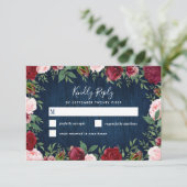 ネイビーマルサラカントリー素朴ウェディングRSVPカード 出欠カード (スタンド正面)