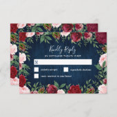 ネイビーマルサラカントリー素朴ウェディングRSVPカード 出欠カード (正面/裏面)