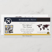 ネイビーマルサラゴールドの航空券スタイル結婚式招待状 招待状 (正面/裏面)