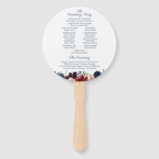 ネイビーマルサラフラワー結婚式 プログラムサークルファン ハンドファン (裏面)