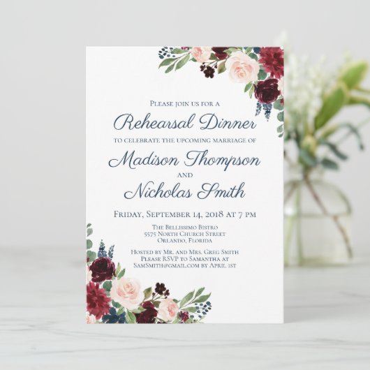 ネイビーマルサラフローラリハーサルディナー招待状 招待状 (スタンド正面)