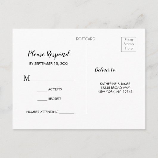 ネイビーマルサラボホフローラ秋の結婚式RSVP インビテーションポストカード (裏面)