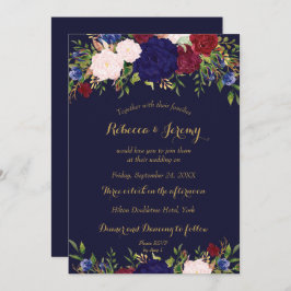 ネイビーマルサラワインフローラ結婚式招待状 招待状