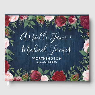 ネイビーマルサラ素朴カントリー結婚ズゲストブック ゲストブック