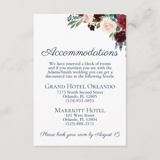 ネイビーマルサラ結婚フローラの宿泊カード エンクロージャーカード (正面)