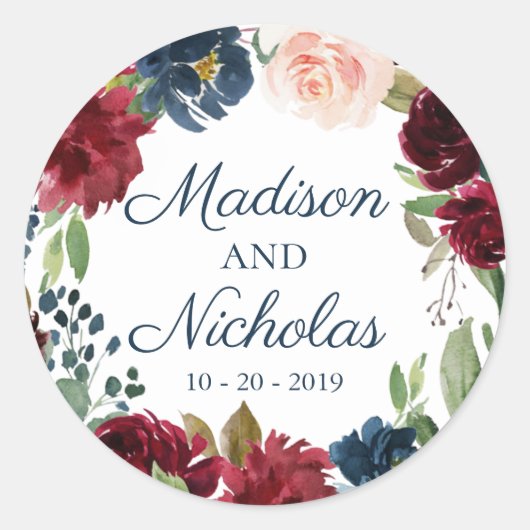 ネイビーマルサラ結婚フローラ封筒用シールシール ラウンドシール (正面)