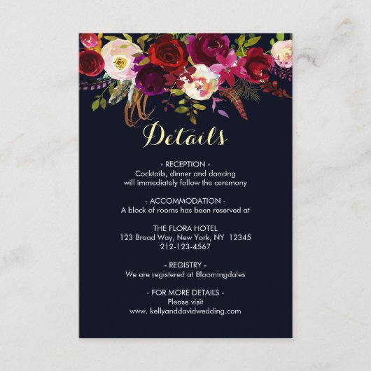 ネイビーマルサラ ボヘミアンフラワーの結婚式 詳細情報 エンクロージャーカード (正面)