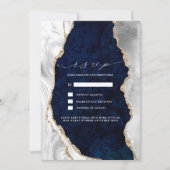 ネイビーマーブルホワイト&金ゴールドアゲートウェディングRSVP 招待状 (正面)