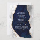 ネイビーマーブルホワイト&金ゴールドアゲート結婚ズ 招待状 (正面)