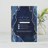 ネイビーマーブル＆シルバーアゲートの結婚式出欠確認カード 招待状 (スタンド正面)
