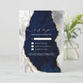 ネイビーマーブル・ホワイト&ゴールドアゲートの結婚式出欠確認カード 招待状 (スタンド正面)