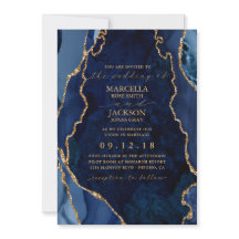 ネイビーマーブル&金ゴールドアゲート結婚式招待状