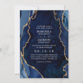 ネイビーマーブル&金ゴールドアゲ結婚ート 招待状 (正面)