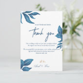 ネイビーマーブル&金ゴールドユーカリストウェディング サンキューカード (スタンド正面)