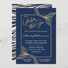 ネイビーマーメイドザシーベビーシャワー招待状 招待状