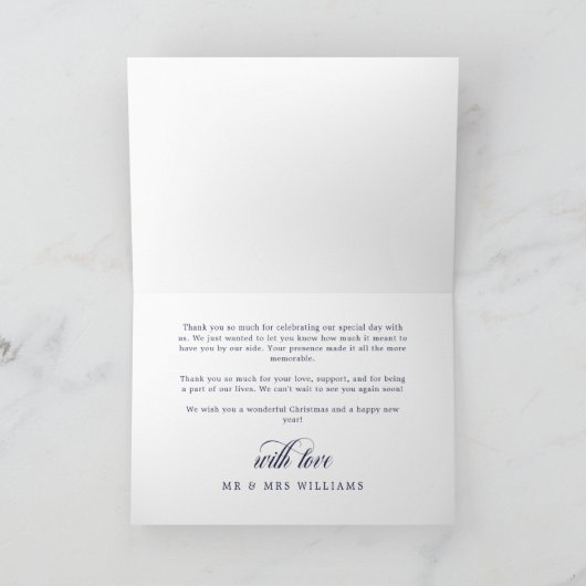 ネイビーミスタントーメリース結婚したクリスマありがとう サンキューカード (内部)