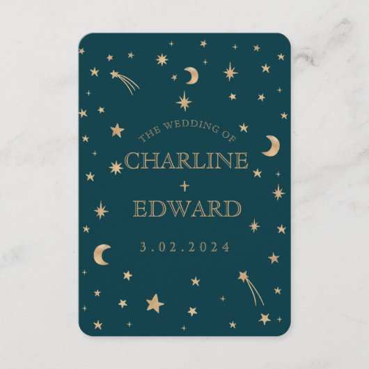 ネイビーミスティック金ゴールドスターズムーン結婚式 プログラム (正面)