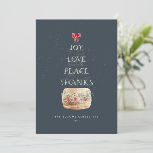 ネイビーミニマルシルバースノーのクリスマスツリータイポグラフィ シーズンカード (スタンド正面)