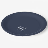 ネイビーミニマルブパーソナライズされた結婚ル ペーパープレート (アングル)