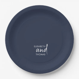 ネイビーミニマルブパーソナライズされた結婚ル ペーパープレート