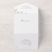 ネイビーミニマルブルーの緑の結婚素朴 オールインワン招待状 (外側)