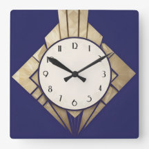 ネイビーミニマルブルーアールデコ幾何学模様ダイヤモンド時計