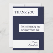 ネイビーミニマルブルーホワイトエレガントシック誕生日 サンキューカード (正面)