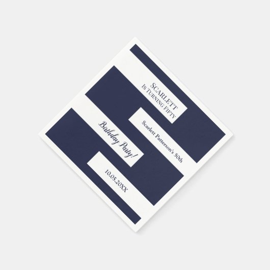 ネイビーミニマルブルーホワイトエレガントシック50th誕生日 スタンダードカクテルナプキン (角)