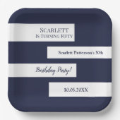 ネイビーミニマルブルーホワイトエレガントシック50th誕生日 ペーパープレート (正面)