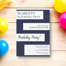 ネイビーミニマルブルーホワイトエレガントシック50th誕生日