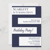 ネイビーミニマルブルーホワイトエレガントシック50th誕生日 招待状 (正面)