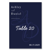 ネイビーミニマルブルーホワイトモノグラムエレガントな結婚式 テーブルナンバー (裏面)