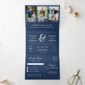 ネイビーミニマルブルー3インチ1フォトコラージュ結婚ズ 三つ折り招待状 (内部)