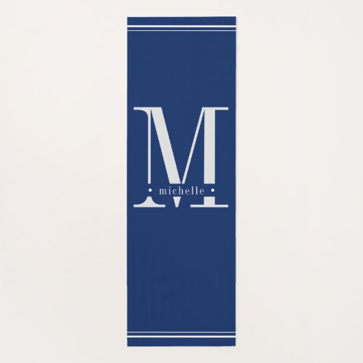 ネイビーミニマルブルー&ホワイトモノグラム ヨガマット (裏面)